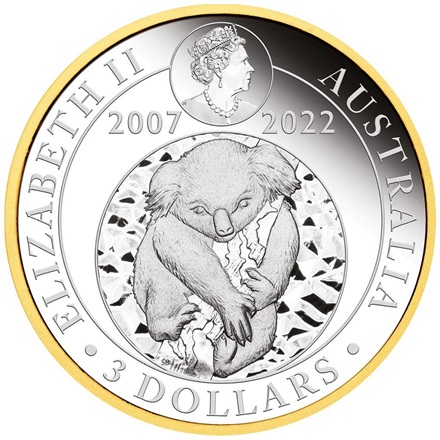 Silber Koala 3 oz PP - 15. Jubiläum - Teilvergoldet 