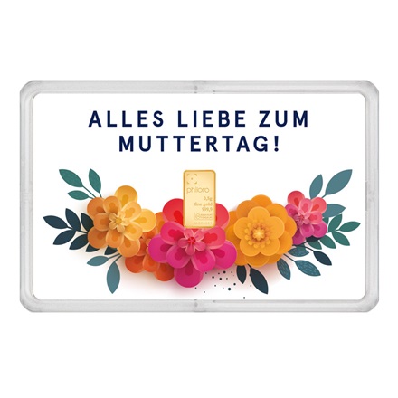 Goldbarren 0,5 g - philoro Geschenkkarte "Muttertag Frühlingsblumen"