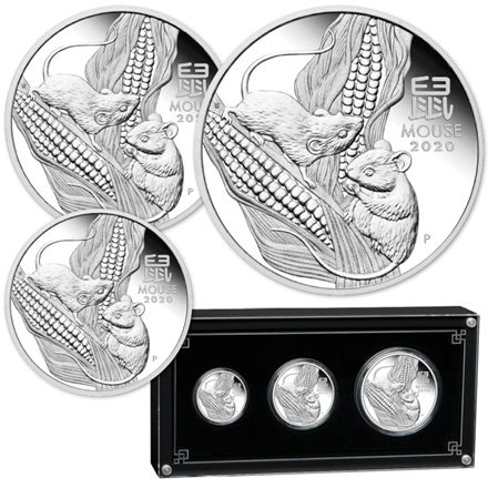 Silber Lunar III 3 Coin Set PP - Maus 2020